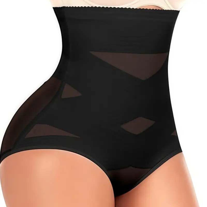 Women's High Waist Tummy Control Seamless Shapewear - High Compression Bodysuit, Casual Daily Wear, Abdominal Firming, Minimalist Basic Style, Enhanced Comfort, Sleek Fit, Polyester Faja, Black + Light Khaki (Runs 1 Size Smaller), Black + Light Khaki (Run