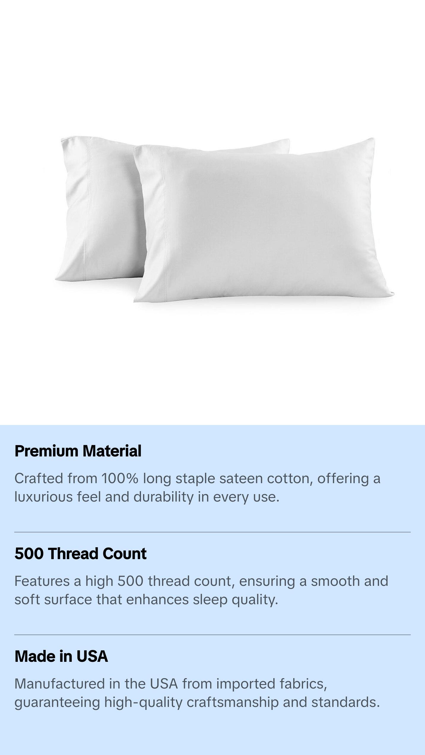 Luxurious 500 Thread Count Cotton Sateen Pillowcases - USA