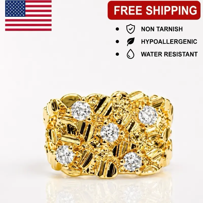 18K GOLD PLATED NUGGET RING NON TARNISH HYPOALLERGENIC FOR MEN AND WOMEN