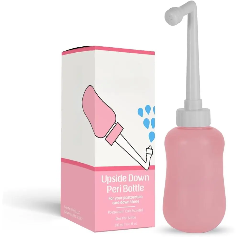 Upside Down Peri Bottle for Soothing Postpartum Relief, 10oz Easy Squeeze Portable Bidet with Angled Neck and Travel Pouch for Perineal Cleansing - Peach, Plastic Bottle, Includes Pouch, Portable Size, Suitable All, Comfortable And Convenient Design, On-T