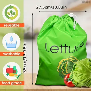 1pc Reusable Vegetable Bags with Drawstrings, Salad Sack, Fresh-keeping Bags for Refrigerator, Fruit Bags, Lettuce Storage Bag, Lettuce Keeper for Fridge, Green Vegetable Bags, Prevent Ripening, Kitchen Supplies
