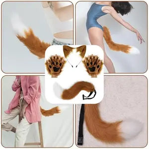 3 pack Animal Wolf Paw Gloves Fox Wolf Ears Headband and Fox Tail Halloween Party Costumes Accessories Beauty & Personal Care