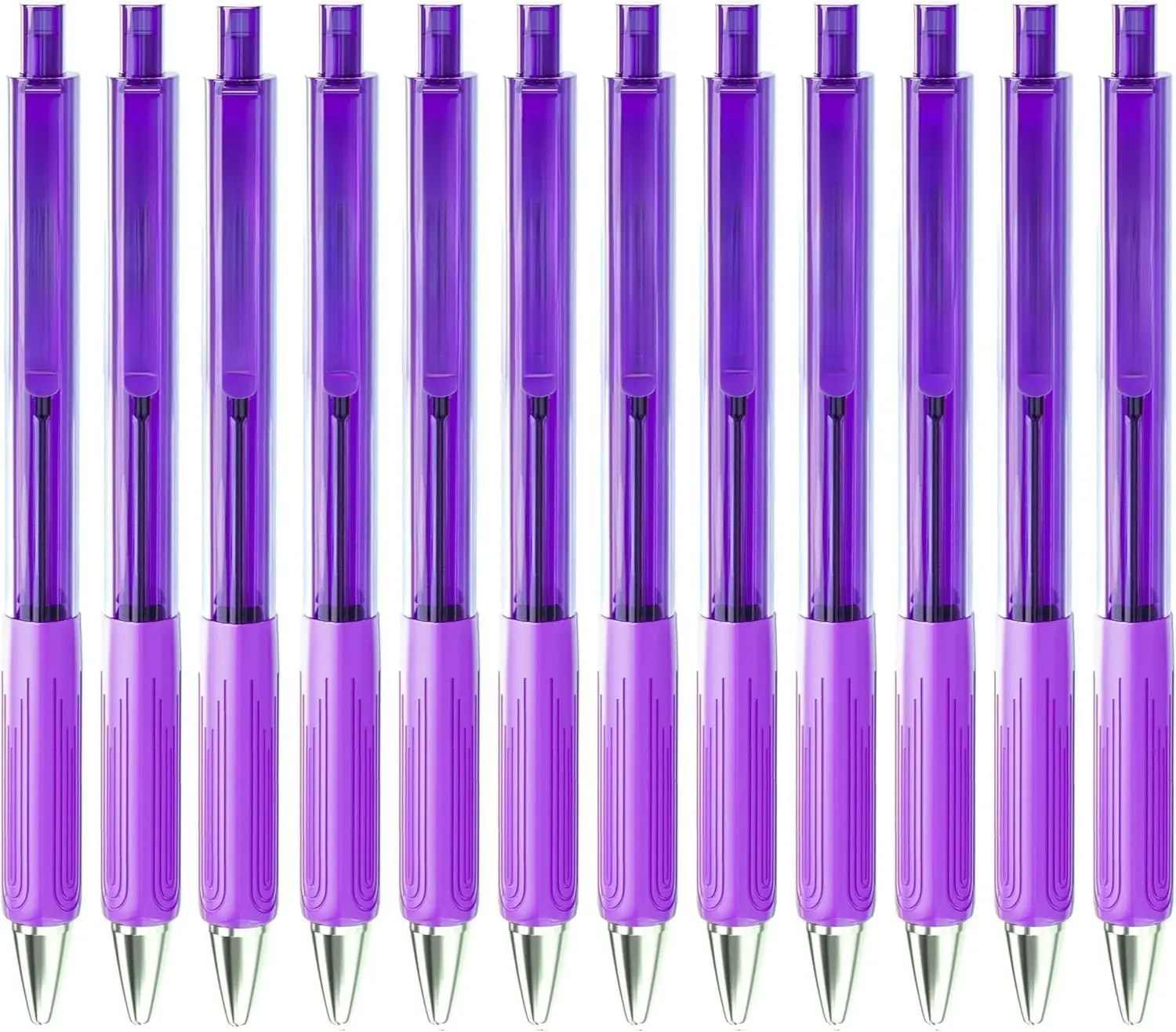 12-Pack Retractable Ballpoint Pens, 1.0mm Medium Tips, Triangle Grip & Barrel, Purple Ink, Cost-Effective Office Stationery with Smooth Write & Does Not Dry Out Feature for School & Office Use