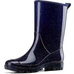 Women's Mid Calf Rain Boots Waterproof Garden Shoes Anti-Slipping Rainboots for Ladies with Comfort Insole Short Wellies Rubber Rain Shoes Outdoor Work Boots