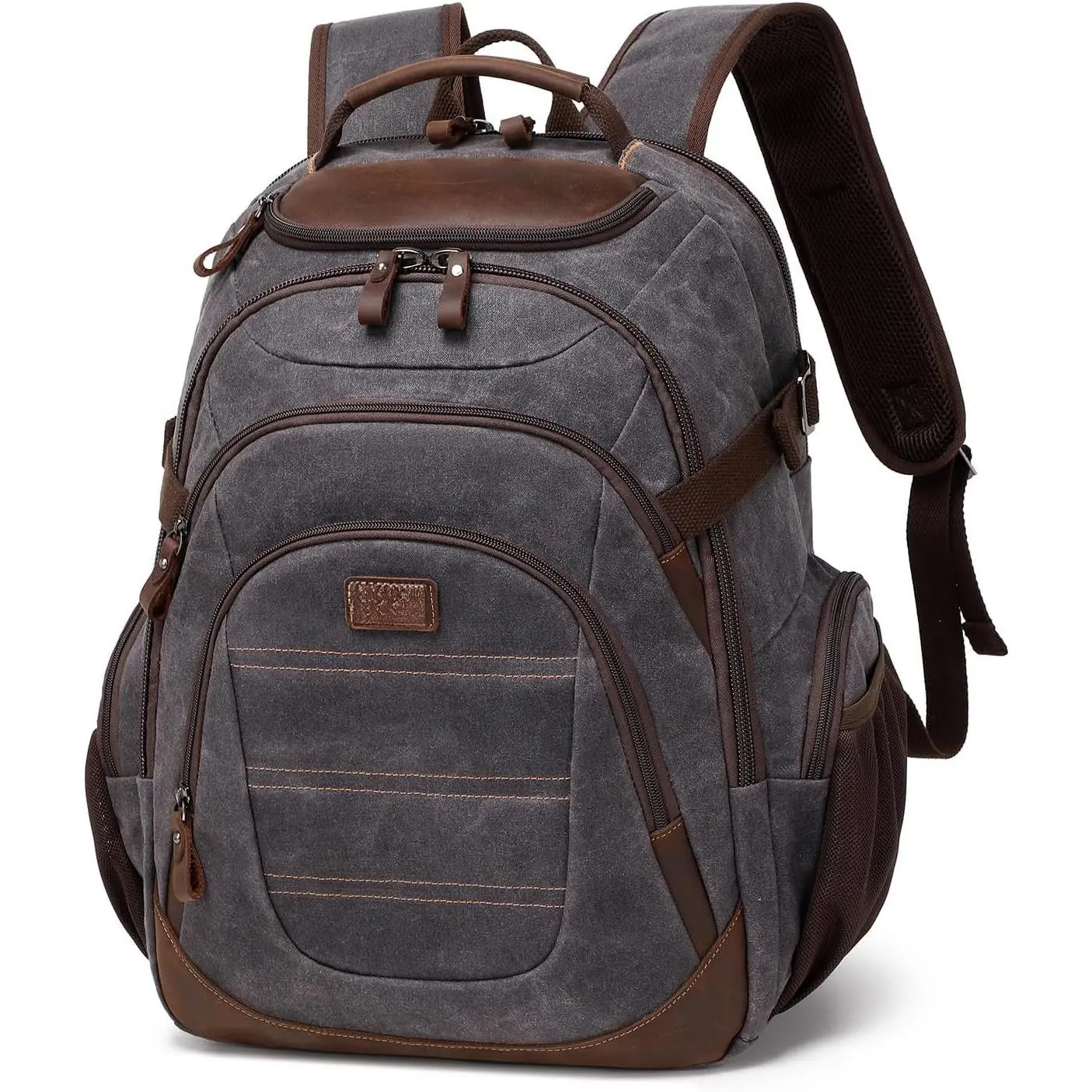 Travel Laptop Backpack 17.3 inch XL  Backpack for Men Waxed Canvas College Daypack Business Backpack Black Gray