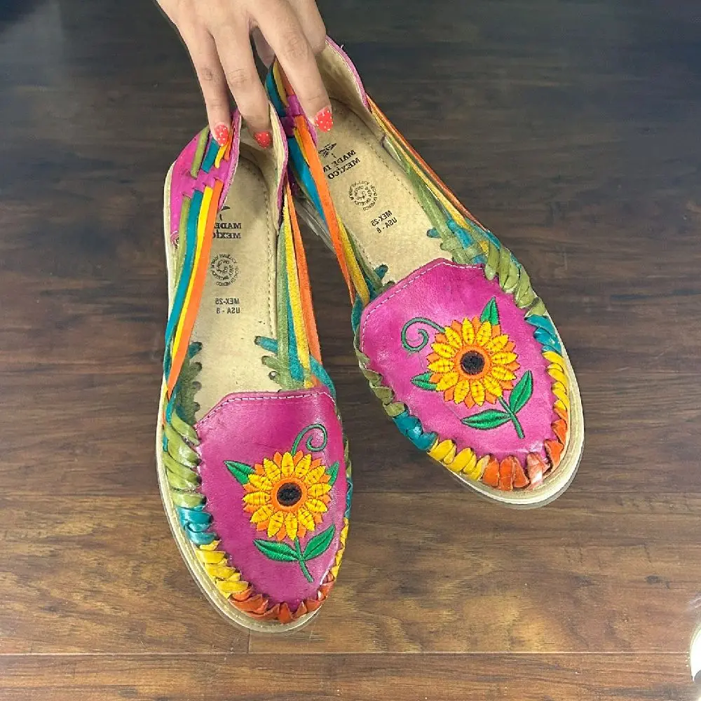 Huaraches- Pink and colorful huaraches sandals with sunflower