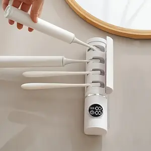 [Smart UV Toothbrush Sanitizer] 1pc Automatic Dual Sterilizer Smart UV Toothbrush Sanitizer - Wall-Mounted with Power Display, Rechargeable 1200mAh Lithium Polymer Battery, USB Charging, ≤36V for Bathroom Use