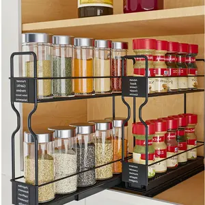 Two-tier heavy-duty cabinet spice rack with pull-out design and labels mini box