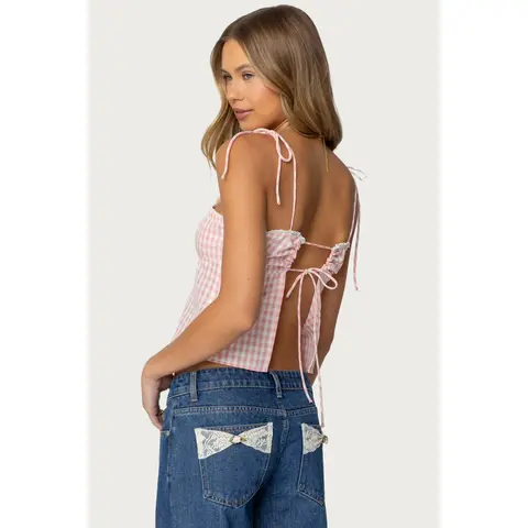 Billie Open Tie Back Gingham Top