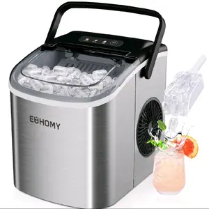 EUHOMY Portable Ice Maker Machine - Compact & Efficient Ice Cube Maker for Home Bar & Kitchen - Silver Finish - Ideal for Parties & Daily Use
