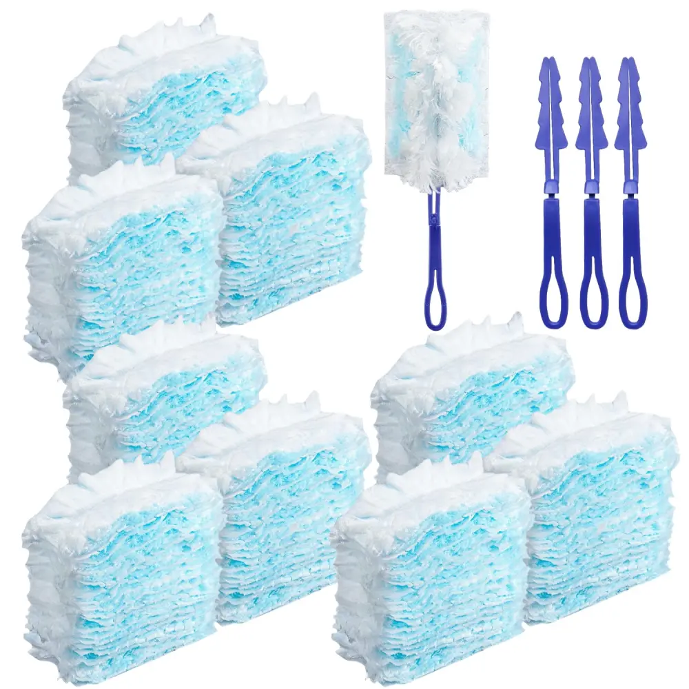 Unscented Disposable PE Material Electrostatic Duster Refill Set - 93 Duster Replacement Heads, 3 Handles, Effortless Cleaning for Electronics, Furniture, Duster Replacement Head