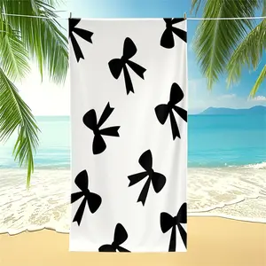 Cute Bow Print Beach Towel, Microfiber Quick Dry Towel with Heart Checkerboard, High-Value Aesthetic Gift for Girls