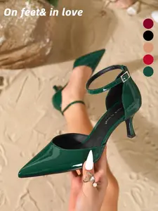 2026 Summer Women's Patent Leather Pointed Toe Ankle Strap Heels, Footwear, D'Orsay Stiletto Pumps with Adjustable Buckle, 5 Colors Comfortable Versatile Office Party Date Shoes, suitable for commuting, parties