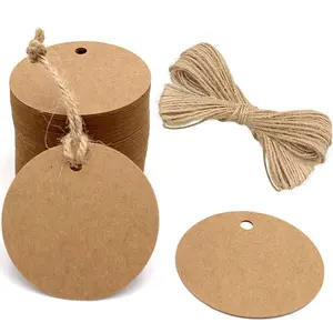 100Pcs 5.5cm Round Kraft Tags Universal DIY Blank Tags with 20m Jute Twine Clothing Cupcake Tags for Wedding Birthday Crafts