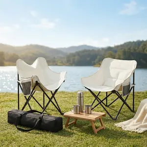 2Pcs Comfortable Foldable Camp Chair, Portable Heavy Duty Steel Frame Supports 264Lbs, Includes Shoulder Strap Carry Bag & Side Pocket for Outdoor Picnic Hiking