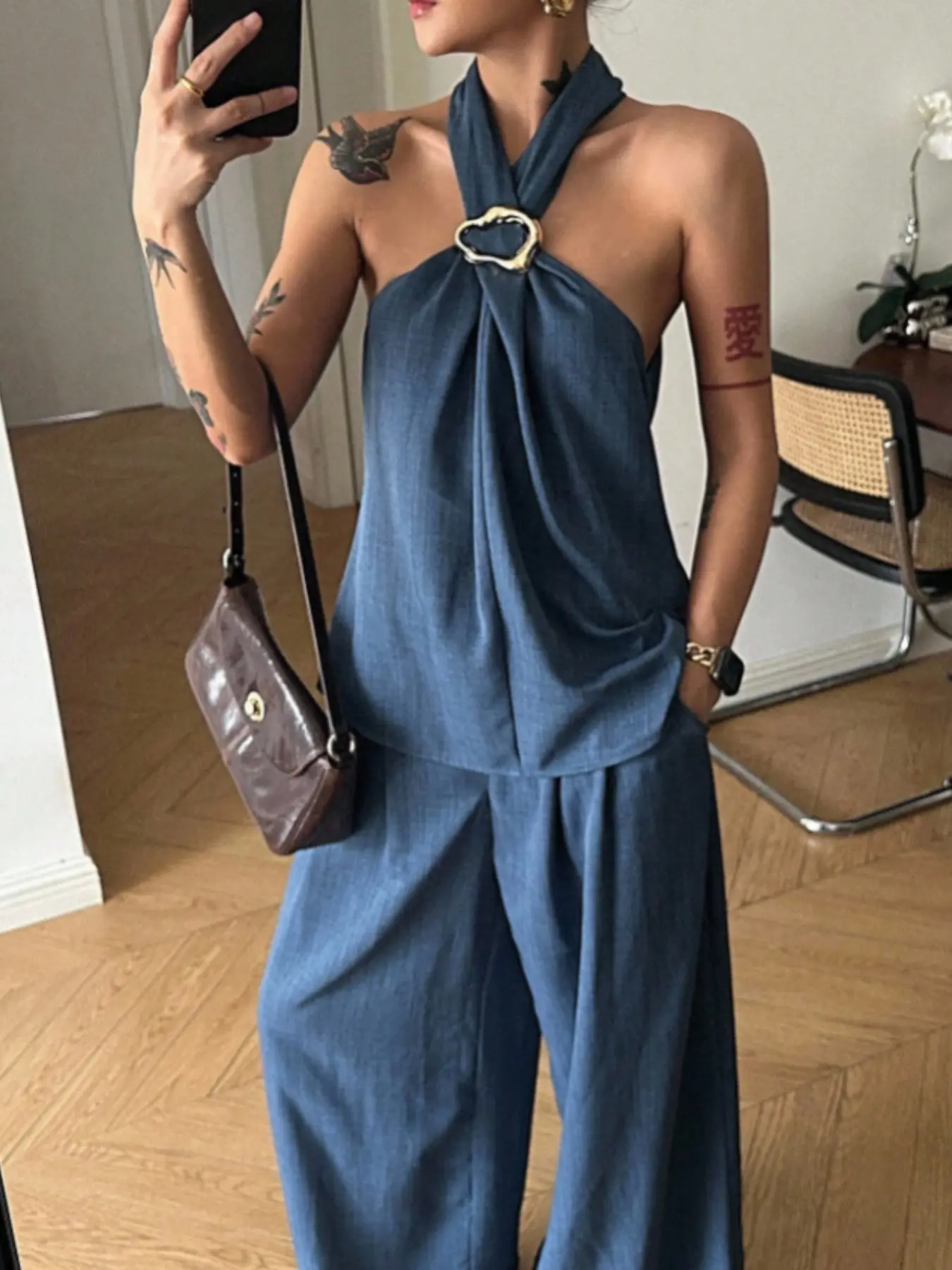 Women's Halter Top and Wide Leg Pants Set, Summer, Perfect for Casual and Daily Wear, Comfortable and Stylish