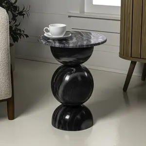 JONATHAN Y Aura 14" Modern Natural Marble Handmade Stacked Round Pedestal End Table, Dark Gray/Light Gray