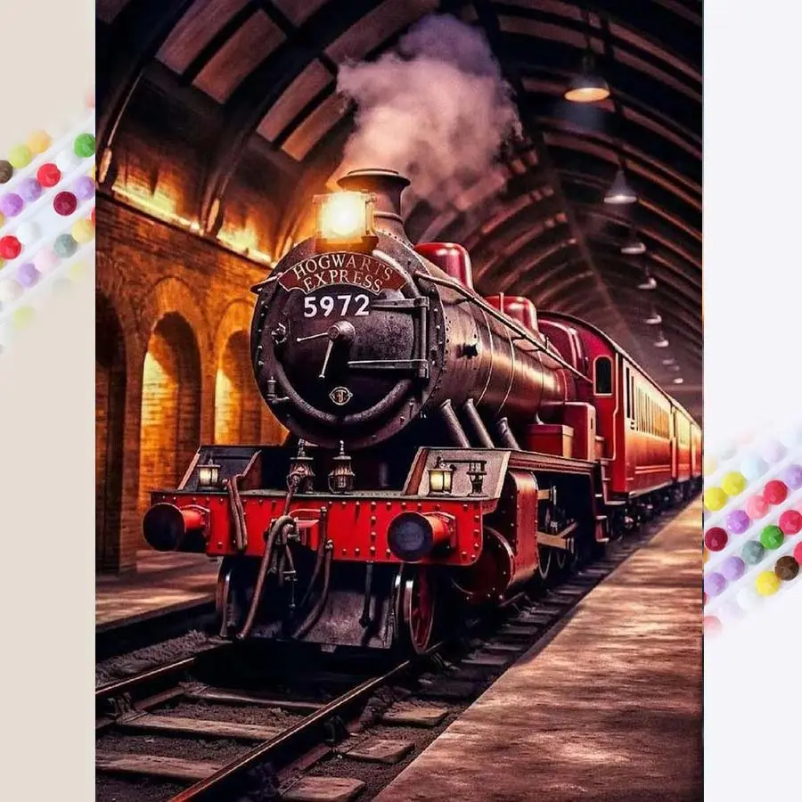 1 DIY diamond painting kit, 5D diamond art set, DIY decoration, Hogwarts train diamond painting kit full round drill, mosaic, Diamond Pattern Design, diamond art, DIY art home decor, suitable for Christmas, DIY Craft Supplies