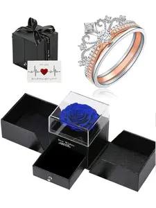 Valentine's Day Gift Firework Castle Ring, Princess Sparkling Diamond Crown Ring, Adjustable Rose Gold Two-In-One Stackable Ring, Wedding Ring, Heart Shaped Engagement Ring