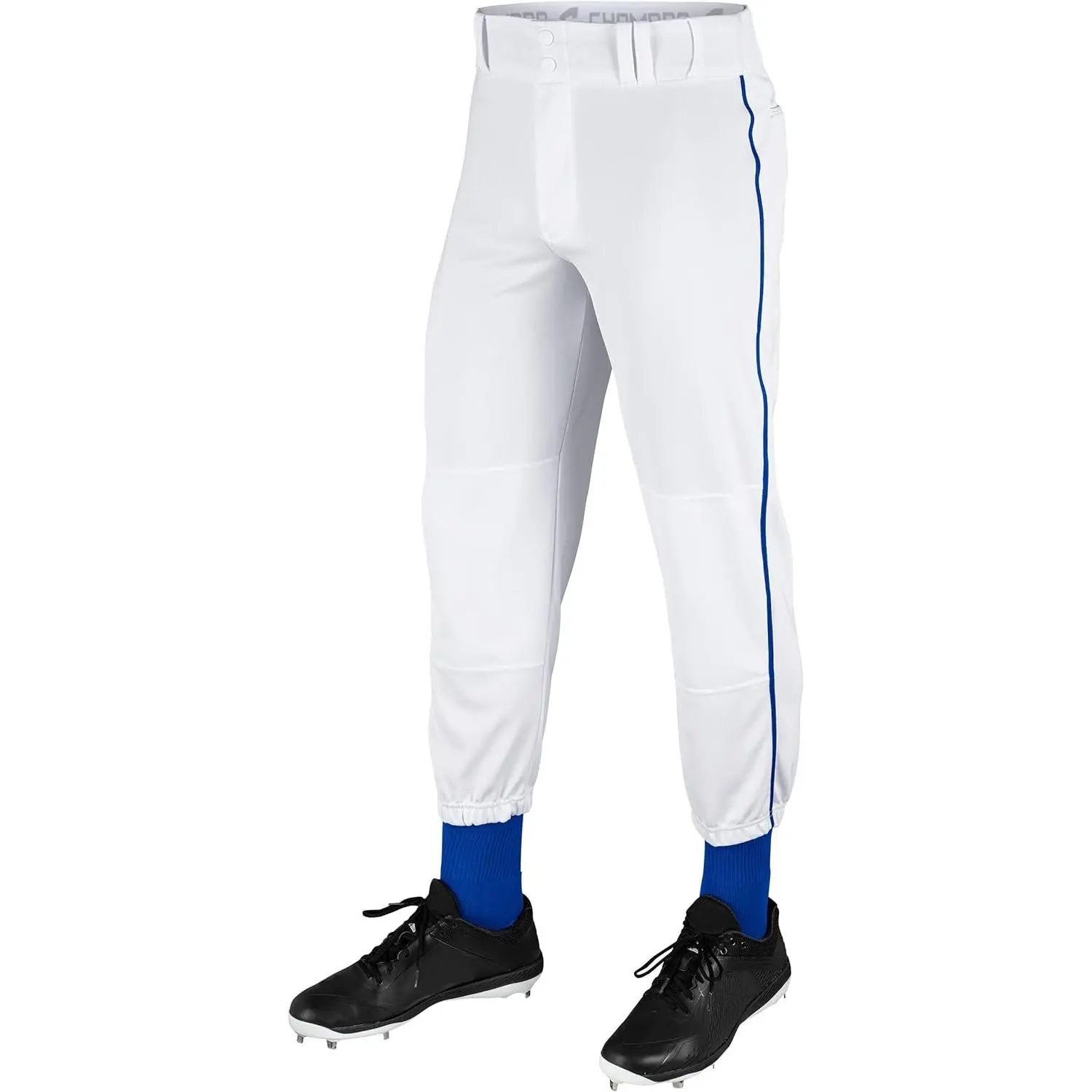 Traditional Fit Triple Crown Classic Baseball Pants with Contrast-Color Braid Piping and Reinforced Sliding Areas, White, Royal Pipe, Large