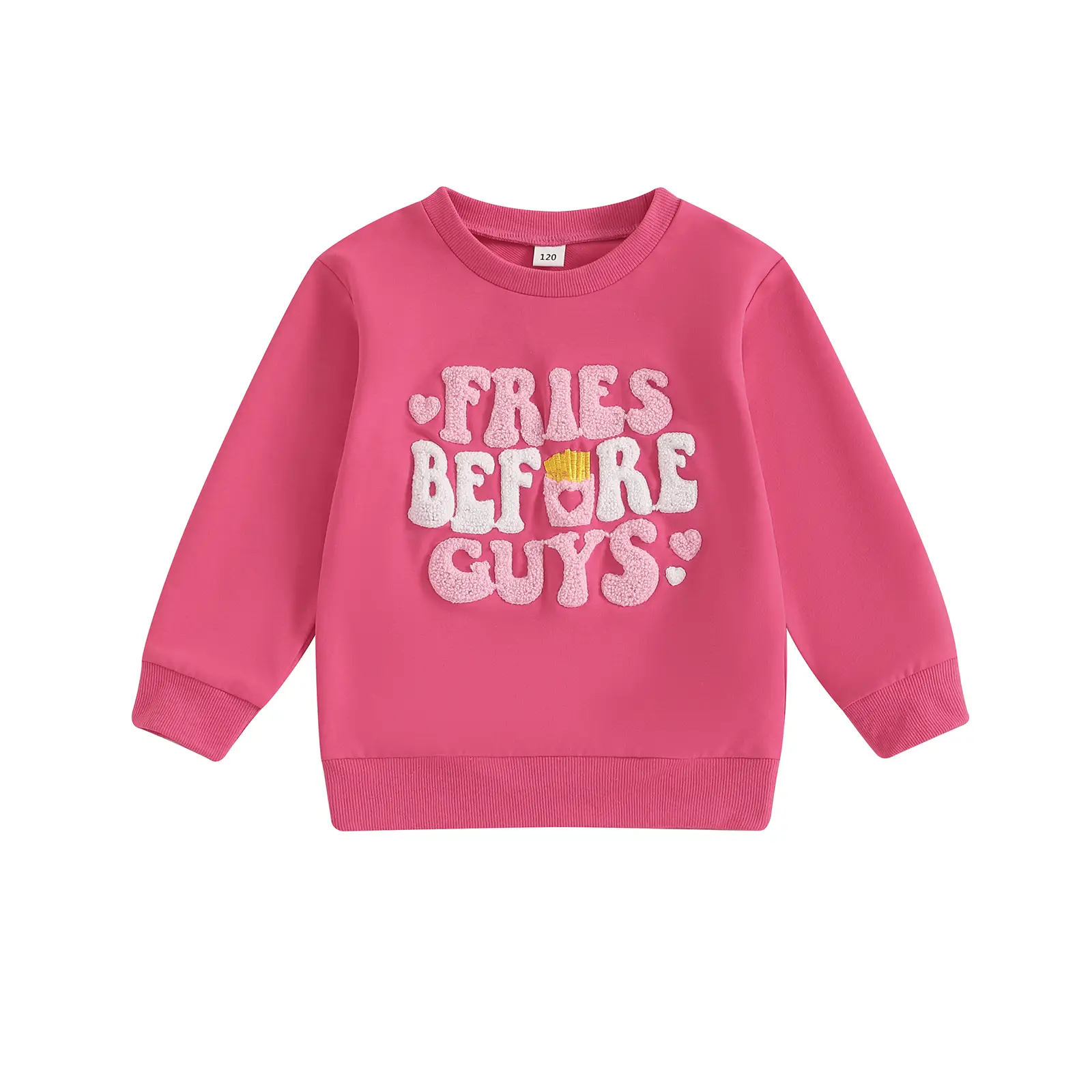 Canrulo Toddler Baby Girl Valentines Day Shirt Fries Before Guys Sweatshirt Vintage Sweater Clothes 12M 18M 24M 3T 4T 5T 6T