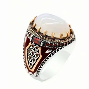 Classic White Turquoise Ring for Men Dating Wedding Engagement Jewelry Men's Accessories