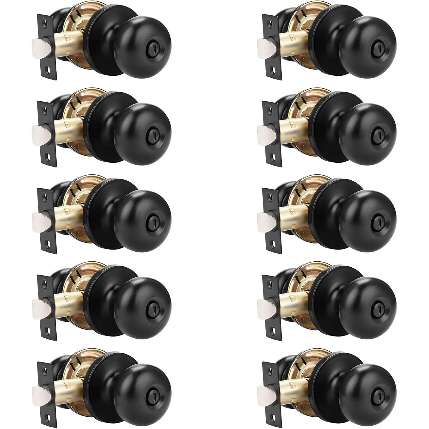 10 Pack Interior  Door Knobs Matte Black Keyless Locking Door Knob Bed and Bath Door Knobs Round Door Knob with Lock
