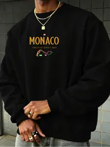 Monaco Grand Prix Circuit de Monte Carlo Graphic Long Sleeve Print Sweatshirt - Premium Black & Gold Racing Core Pullover, Heavyweight Oversized Fleece for F1 Race Day & Streetwear Aesthetic, Casual Fitted