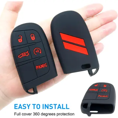 thumbnail image 2 of 2-Pack Red Key Fob Cover Shell Case For Dodge Charger Challenger Jeep Chrysler - Deacar007 2 of 4