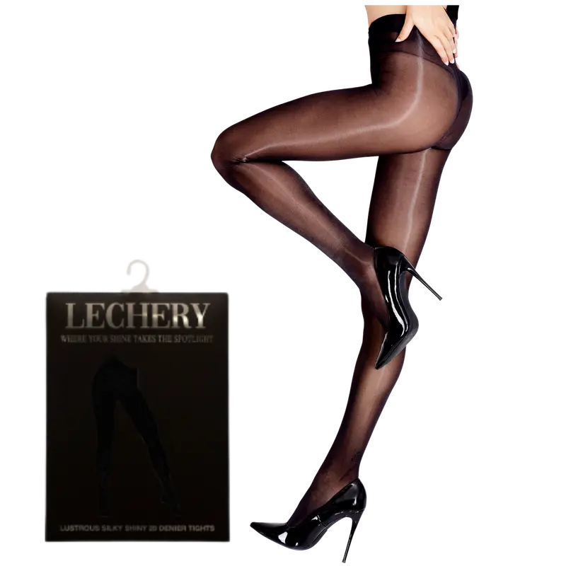 LECHERY Lustrous Shiny Sheer Pantyhose – High-Shine Ultra-Sheer 20 Denier Nylon Blend, Seamless High-Waist Laser-Cut Design, Ladder-Resistant Knit