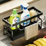 Carbon Steel Decorative Kitchen Sink Drain Rack - 2-Layer Storage Organization, Hanging Design with Sponge & Dish Brush Holders, 8.27x3.74-Inch Footprint, Corrosion Resistant, Countertop Compatible, Space-Saving, Easy to Clean