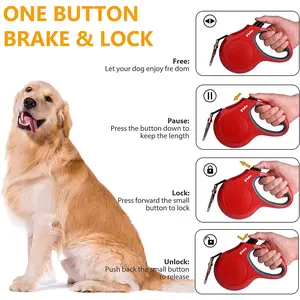Fida Retractable Dog Leash with Dispenser and Poop Bags, 16 Ft Pet Walking Leash for Medium Dog or Cat up to 44 Lbs, Anti-Slip Handle, Tangle Free, Reflective Nylon Tape (M, Red) Best-Run Technology CO