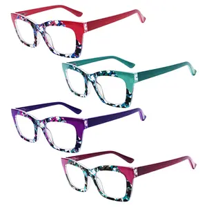 COJWIS 4 Pack Oprah Reading Glasses Blue Light Blocking for Women with Spring Hinge Stylish Pattern Print Frames Readers for Daily Commute Fashion