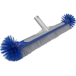 17.5" Professional Floor & Wall Pool Cleaning Brush with Tough Nylon Bristles, EZ Clip Aluminum Handle - Easily Sweep Pool Walls, Floors and Steps