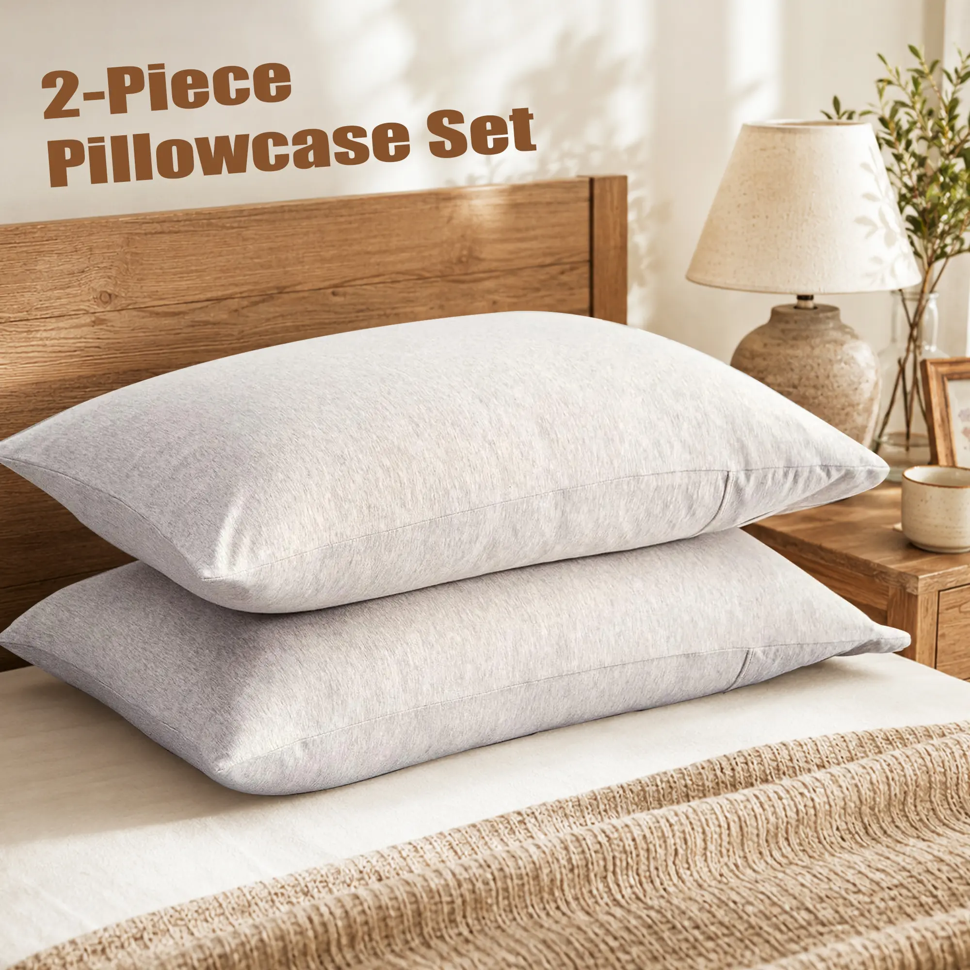 Pillowcases 2 Pack, 100% T-Shirt Jersey Cotton, Super Soft Breathable Envelope Closure Pillow Covers, Multi Size/Color Solid Bedding Pillowslip for All Bedroom Sizes Pillowcases for Cozy Sleep