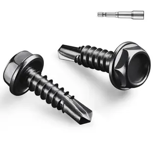 #10 x 3/4 Inch Self Drilling Screws, (58pcs) 0.5 lbs Black Self Tapping Screws for Metal, 410 Stainless Steel Hex Washer Head Sheet Metal Screw