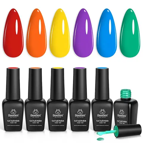 Beetles Gel Polish Set - 6 Different Pastel Color Shades (Yellow, Pink, Blue) with Soak-Off Formula, UV Lamp for Adults' DIY Nails Inspo, Daily Nail Care Cosmetic Kit
