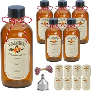 4 oz Amber Glass Bottles - Small Glass Jars with Black Lids Empty Boston Bottle,Dispensing Bottles for Homemade Vanilla Extract, Essential Oils, Herbal Medicine