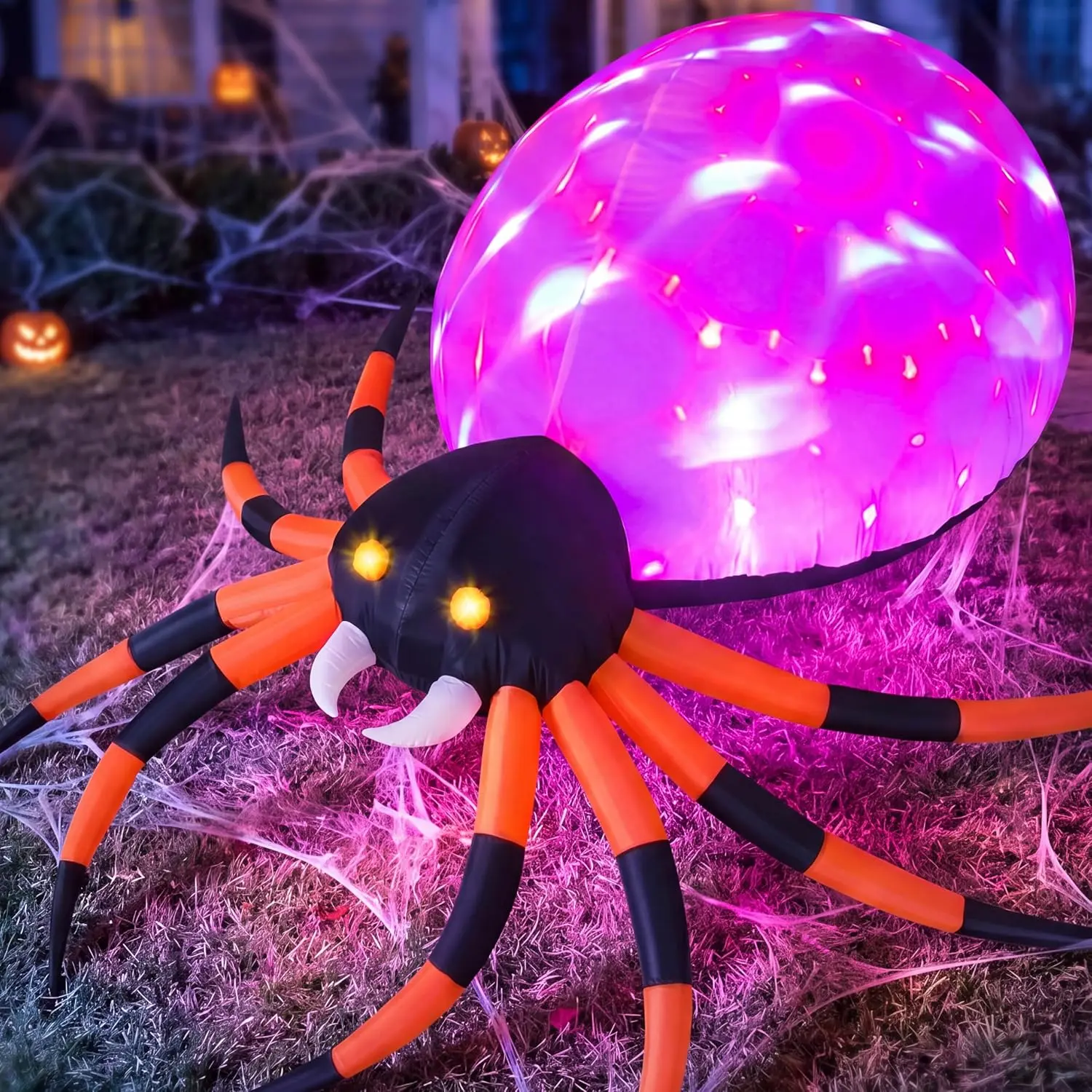 JOYIN 8 FT Halloween Inflatable Giant Spider Outdoor Decorations, Blow Up Spider Yard Decorations with Rotating Colorful Light and Glowing Eyes for Halloween Party Lawn Garden Outside Decorspooky season decor, spooky yard decor, halloween yard decor, hall