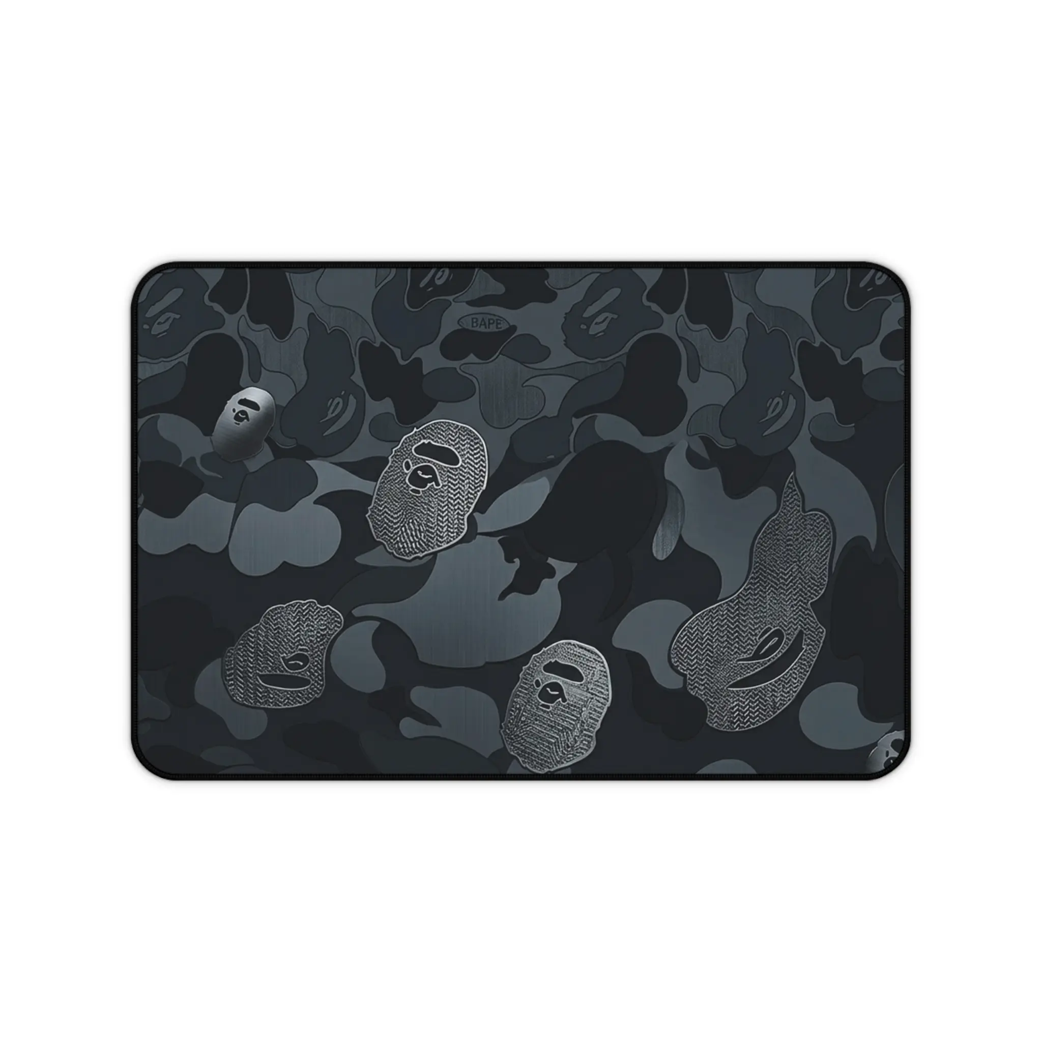 Dark Camouflage Mask Pattern Desk Mat | Gaming Mousepad, Black Camo Office Deskpad