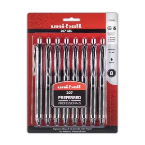 Uni-Ball 207 Gel Pen, UBC1756584 Model, 0.7 mm Tip, Black Ink, Smooth Writing - Pack of 8, Black Ink Pen, Smooth Writing Pens
