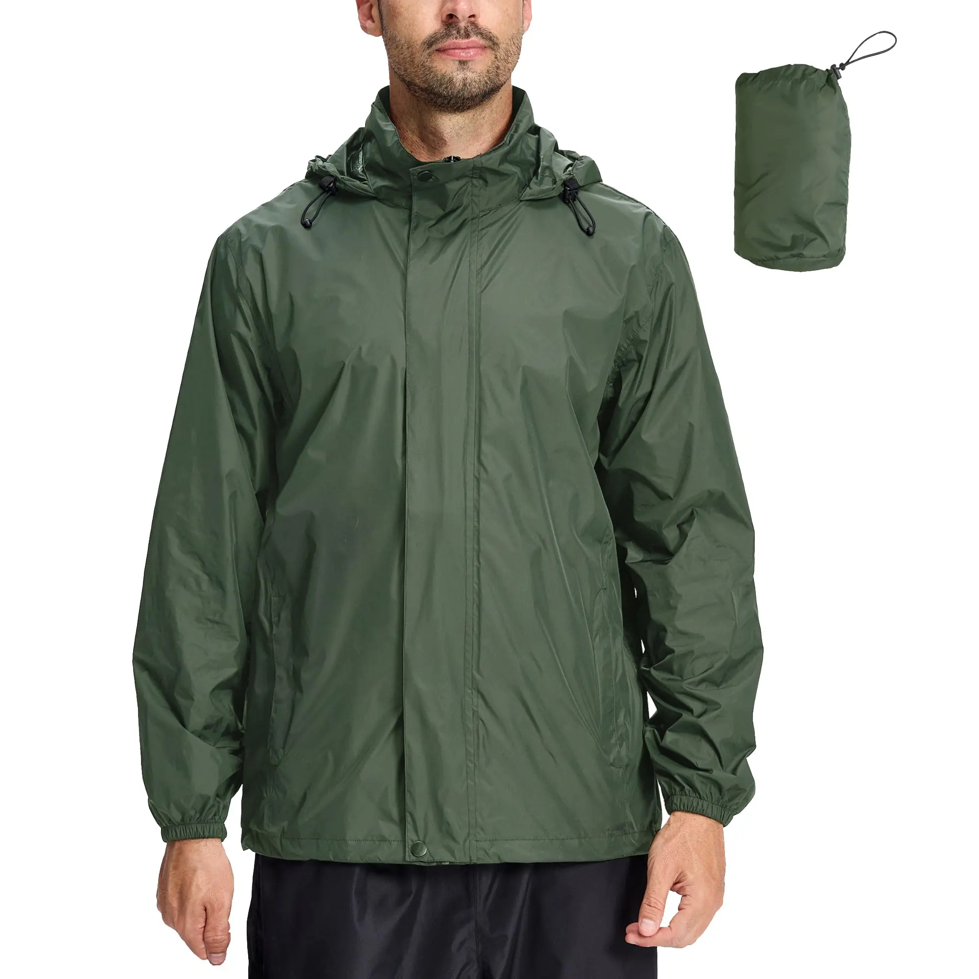 Men's Rain Jacket Waterproof With Hood Lightweight Packable Raincoat Windbreaker Mountaineering Wear Hoodie Fabric
