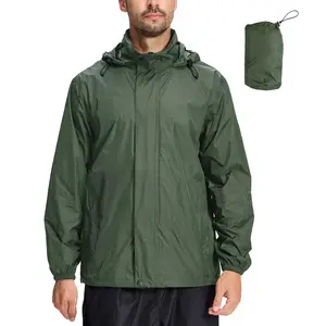 Men's Rain Jacket Waterproof With Hood Lightweight Packable Raincoat Windbreaker Mountaineering Wear Hoodie Fabric