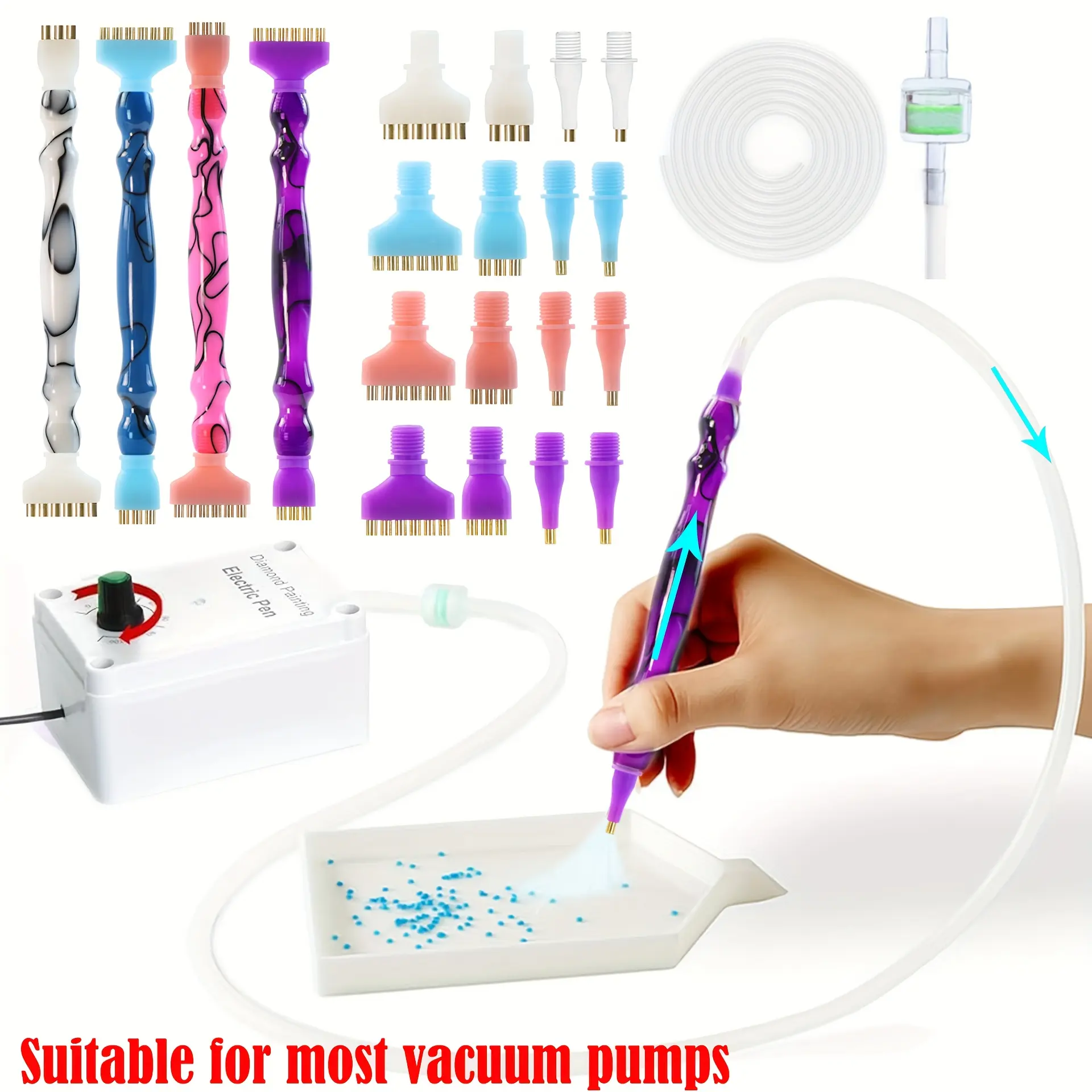7 Piece Vacuum Diamond Painting Brush Replacement Set, Diamond Art Tools, Crafts, Includes Filter and Silicone Tube, Multi-Head Tools, Compatible with Most Vacuum Pens
