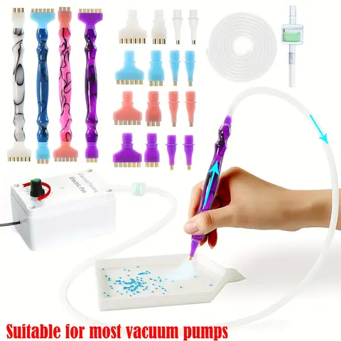 7 Piece Vacuum Diamond Painting Brush Replacement Set, Diamond Art Tools, Diamond Art Accessories, Includes Filter and Silicone Tube, Multi-Head Tools, Compatible with Most Vacuum Pens