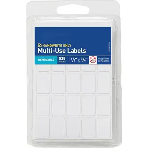 Multi-Use Removable Labels, 1/2" x 3/4", White, Non-Printable, 525 Blank Labels Total (6737)