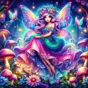 5D DIY Full Drill Round Diamond Painting - Diamond Painting Kit Colorful Fairy Mosaic Canvas DIY Wall Art, Home Wall Decoration