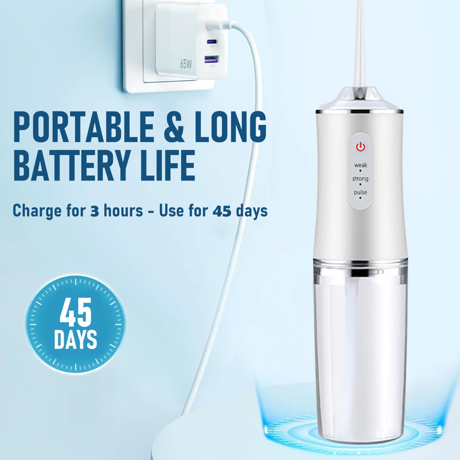 Cordless Water Flosser for Teeth – Rechargeable Dental Oral Irrigator with 3 Modes, Waterproof Design, USB Fast Charging, Travel-Friendly Mini Water Flosser for Braces (White)