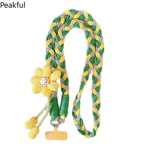 Boho Aesthetic Universal Phone Lanyard, Handcrafted Thickened Crossbody Long Rope, Delicate Sunflower Charm Phone Pendant Strap, Sturdy Breathable Woven Accessory, All-Match Fashion Ornament for Women Girls, Ideal for Campus Life, Vacation Trips and Daily