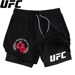 UFC Men Running Shorts Summer Sportswear Double-deck Short Pant 2 In 1 Training Workout Clothing Male Gym Fitness Sport Shorts